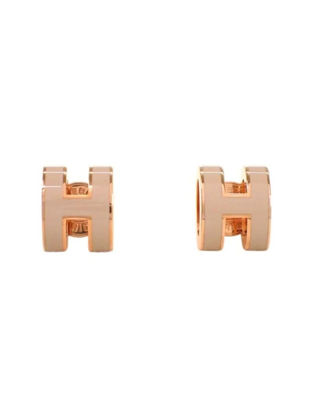Hermes Mini Pop Earrings Included Metal Pink Gold Gray Ju
